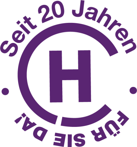 Logo 20 Jahre Haltestellen violett